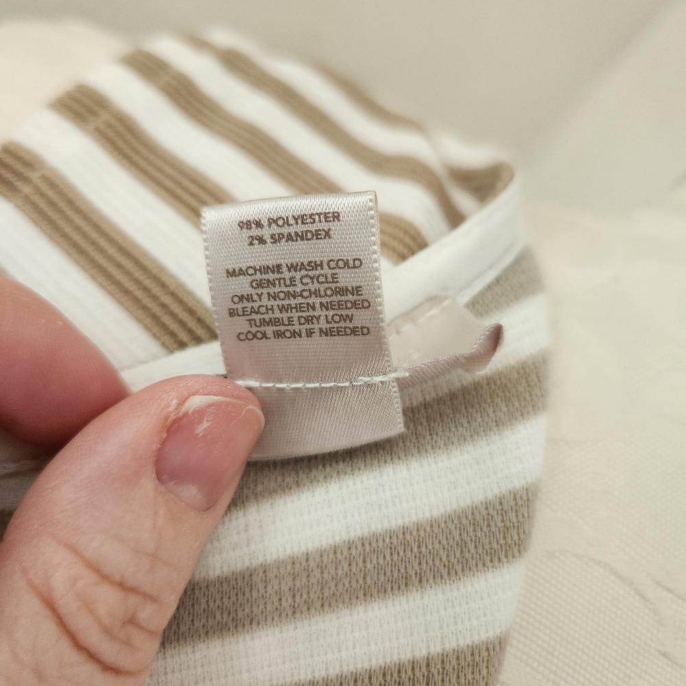 Ann Taylor LOFT Tan White Striped Sleeveless Sheath Dress Size 12 Textured Pique - Picture 4 of 5
